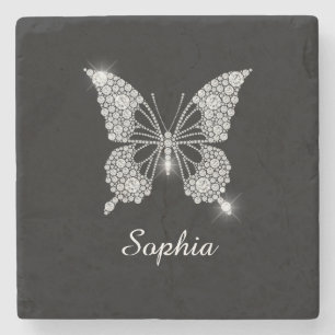 Posavasos De Piedra Mariposa de Diamantes Blancos, nombre de escritura