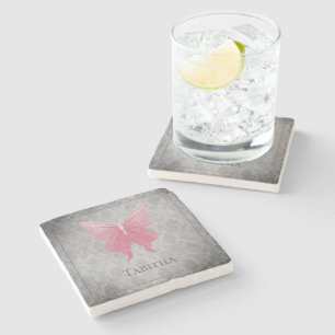 Posavasos De Piedra Mariposa de guijarro rosa