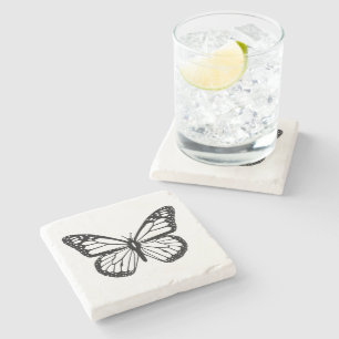 Posavasos De Piedra Mariposa de negro y blanco