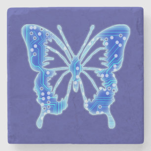 Posavasos De Piedra Mariposa digital azul, fondo personalizar