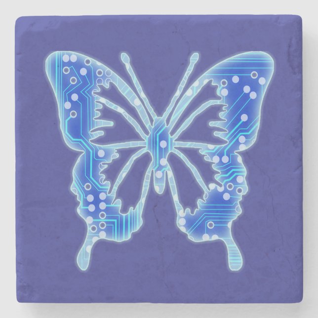 Posavasos De Piedra Mariposa digital azul, fondo personalizar (Anverso)