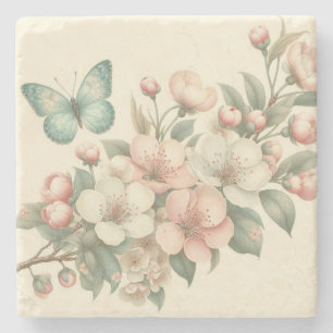 Posavasos De Piedra Mariposa floral/primavera de estilo vintage