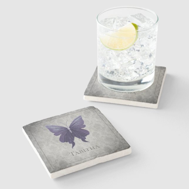 Posavasos De Piedra Mariposa gaseada morada (Lateral)