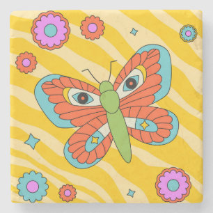 Posavasos De Piedra Mariposa Groovy y Daisies coloridos