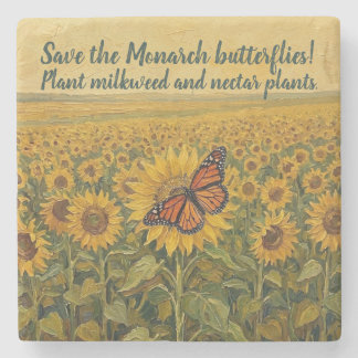 Posavasos De Piedra Mariposa monarca en girasol