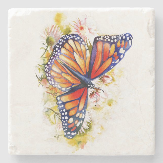 Posavasos De Piedra Mariposa monarca floral (Anverso)
