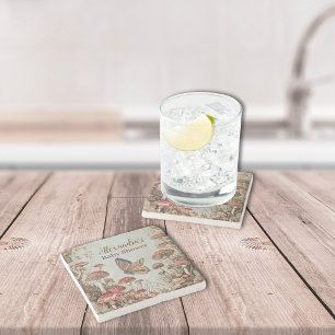 Posavasos De Piedra Mariposa Mushroom Woodland Nature Baby Shower