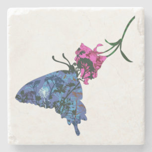 Posavasos De Piedra Mariposa pintada en Hibiscus Rojo