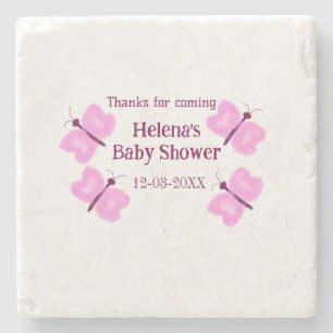 Posavasos De Piedra Mariposa rosa Bebé ducha acuarela añadir nombre