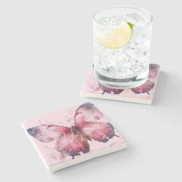 Posavasos De Piedra Mariposa rosa de esperanza inspiradora