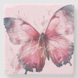 Posavasos De Piedra Mariposa rosa de esperanza inspiradora