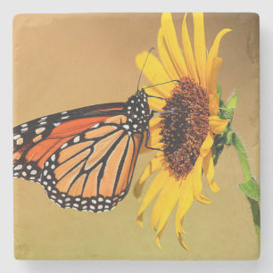 Posavasos De Piedra Mariposa y girasol de monarca
