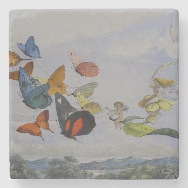 Posavasos De Piedra Mariposa y hadas mariposas reina (Anverso)