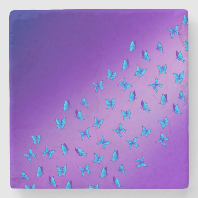 Posavasos De Piedra Mariposas azules encantadas Púrpura (Anverso)
