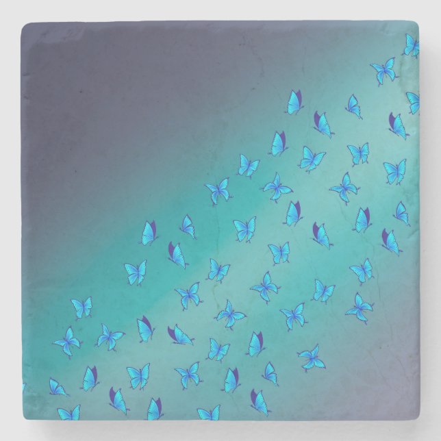 Posavasos De Piedra Mariposas azules encantadas Verde (Anverso)