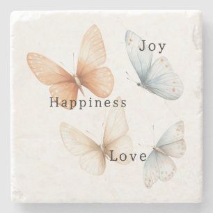 Posavasos De Piedra Mariposas Azules Melocotón Felicidad Amor Alegría