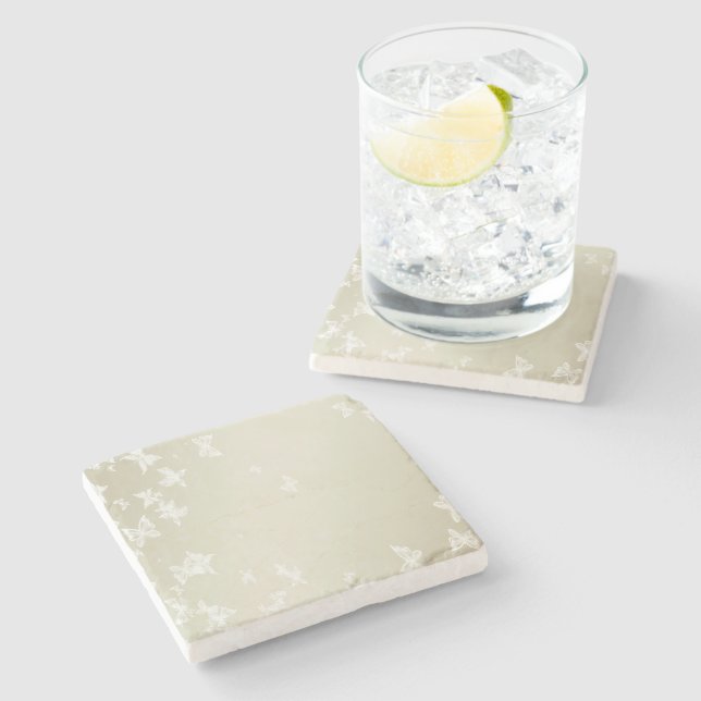 Posavasos De Piedra Mariposas blancas (Lateral)