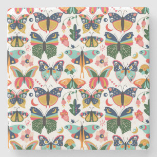 Posavasos De Piedra Mariposas Boho: Patrón de papel tapiz sin costura.