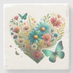 Posavasos De Piedra Mariposas Botánicas de Flor Silvestre Susurrante