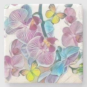 Posavasos De Piedra Mariposas de flores de orquídeas coloradas rosa ac