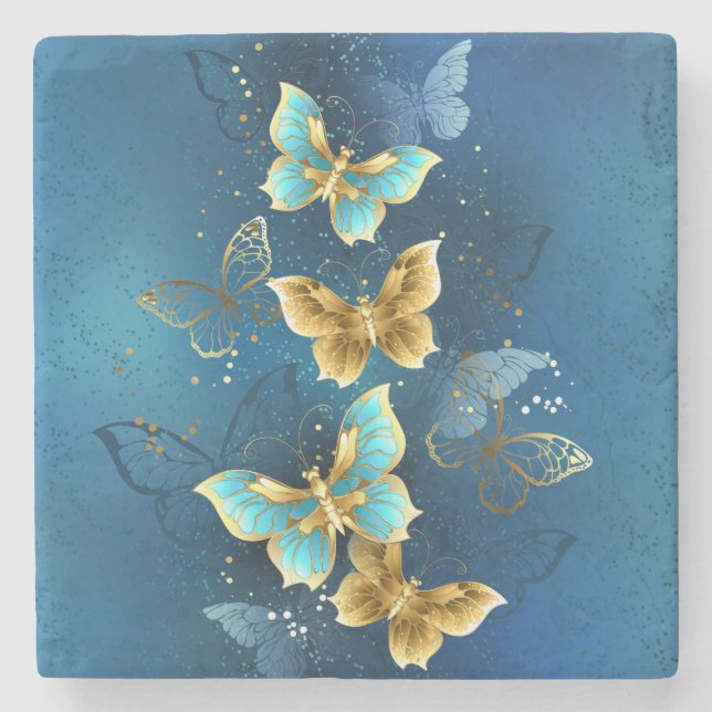 Posavasos De Piedra Mariposas doradas (Anverso)