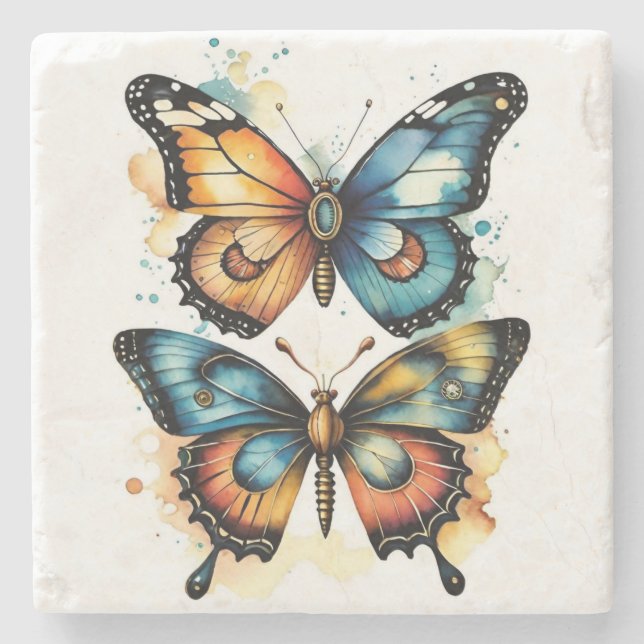 Posavasos De Piedra Mariposas En La Naturaleza (Anverso)