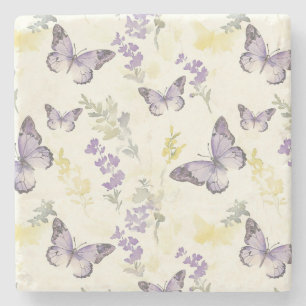 Posavasos De Piedra Mariposas Purpura Floral Lavanda