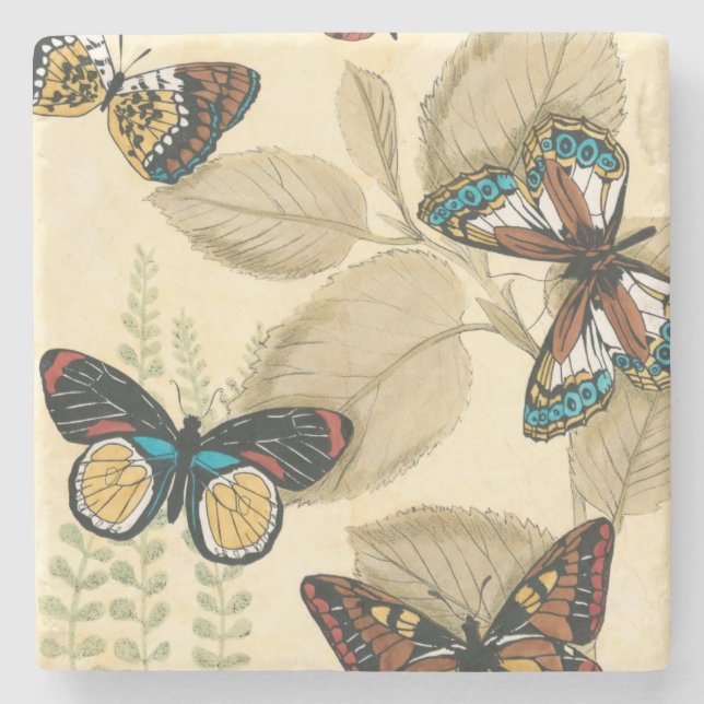 Posavasos De Piedra Mariposas que se deslizan sobre las hojas (Anverso)
