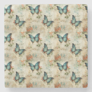 Posavasos De Piedra Mariposas y flores de época coloridas (12)