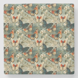 Posavasos De Piedra Mariposas y flores de época coloridas (5)