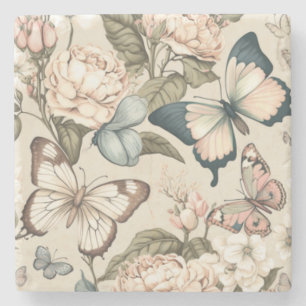 Posavasos De Piedra Mariposas y flores pastel