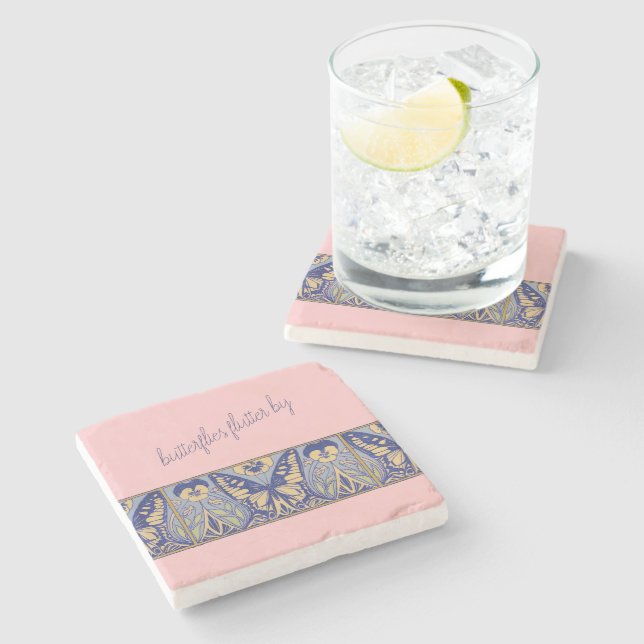 Posavasos De Piedra Mariposas y Pansitas de Art Nouveau antiguas (Lateral)