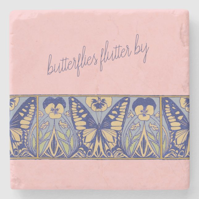 Posavasos De Piedra Mariposas y Pansitas de Art Nouveau antiguas (Anverso)