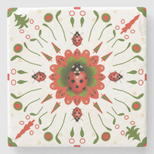 Posavasos De Piedra Mariquita de Navidad Rojo Verde Blanco