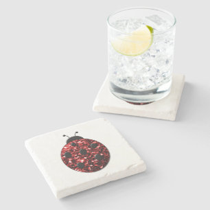 Posavasos De Piedra Mariquita roja oscura brillo falso destellos
