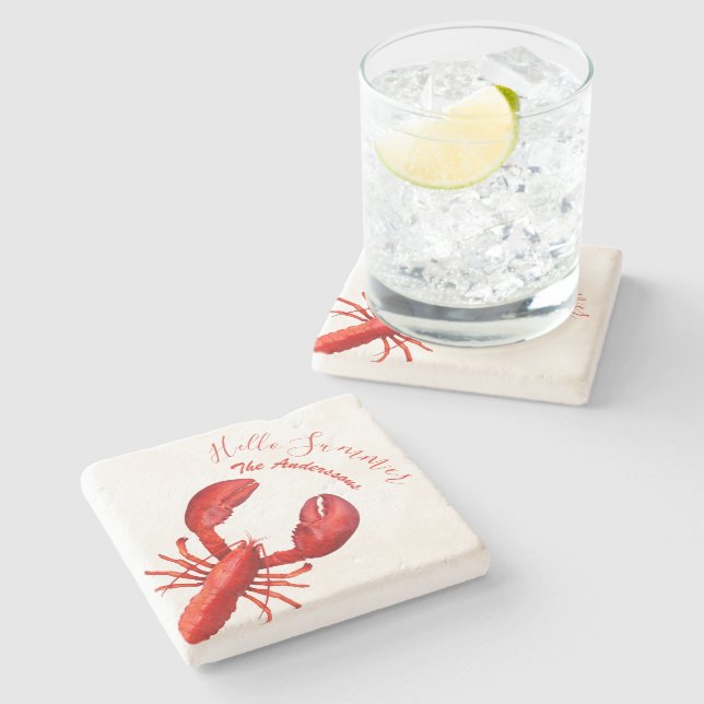 Posavasos De Piedra Mariscos blancos de bogavante rojo (Lateral)
