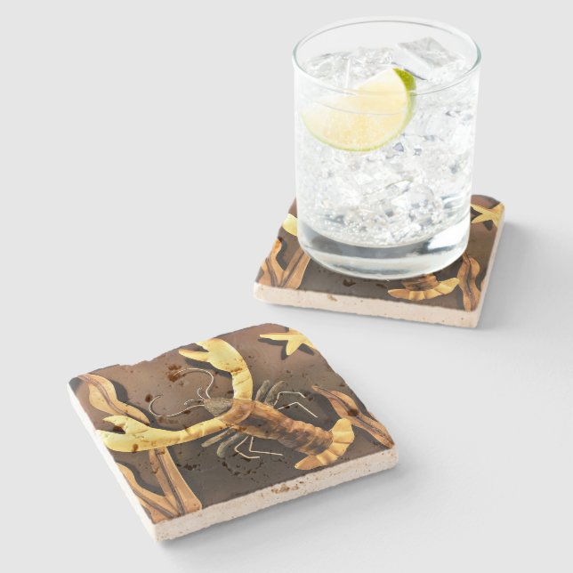 Posavasos De Piedra Mariscos de langosta Ocean Sea Animal Resumen Arte (Lateral)