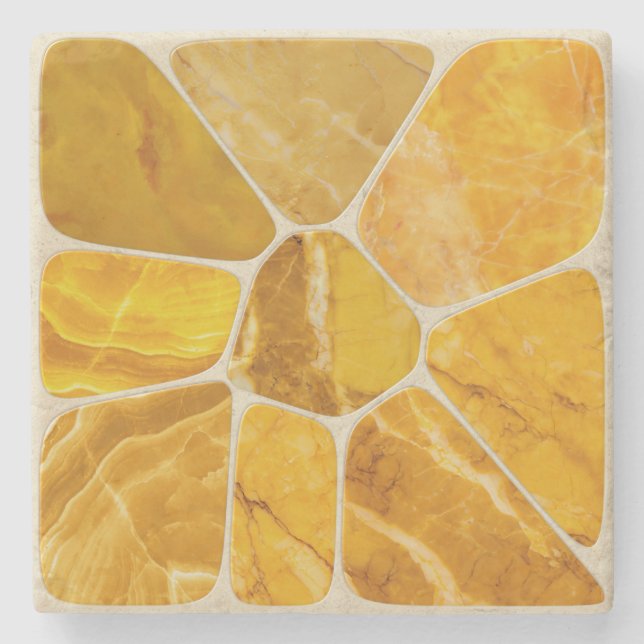 Posavasos De Piedra Mármol amarillo Mosaico Flor arte abstracto (Anverso)