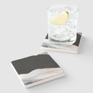 Posavasos De Piedra Mármol azul claro Ágata Negro Brillo dorado