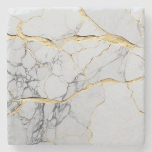 Posavasos De Piedra Mármol blanco y dorado