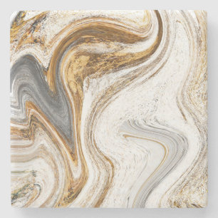 Posavasos De Piedra Mármol Blanco Y Dorado Moderno