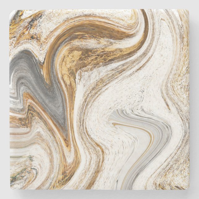 Posavasos De Piedra Mármol Blanco Y Dorado Moderno (Anverso)