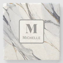 Mármol blanco y gris monograma personalizado