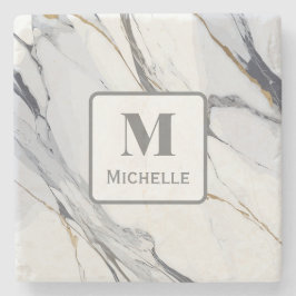 Posavasos De Piedra Mármol blanco y gris monograma personalizado