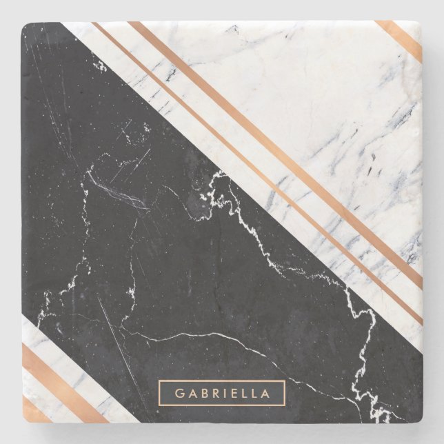 Posavasos De Piedra Mármol blanco y negro (Anverso)