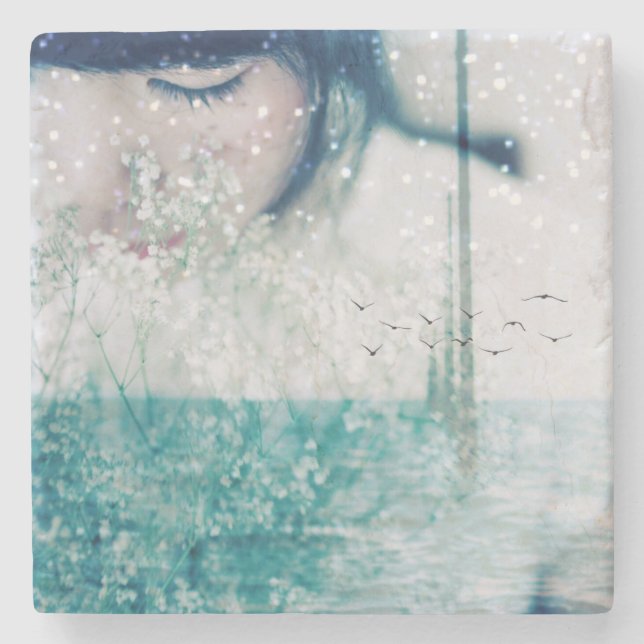 Posavasos De Piedra Mármol brillante blanco del océano del verde (Anverso)