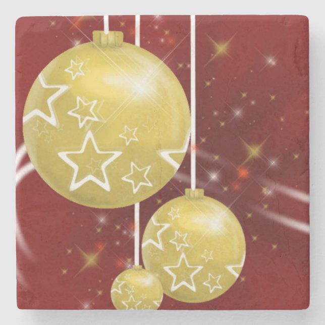 Posavasos de Piedra Mármol de Navidad, Bolas Dorad (Anverso)