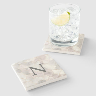 Posavasos De Piedra Mármol dorado blanco rosado monogramado