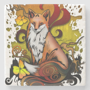Posavasos de piedra mármol Fox Woodland en Otoño