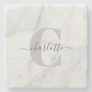 Posavasos De Piedra Mármol gris estilizado monogramado personalizado